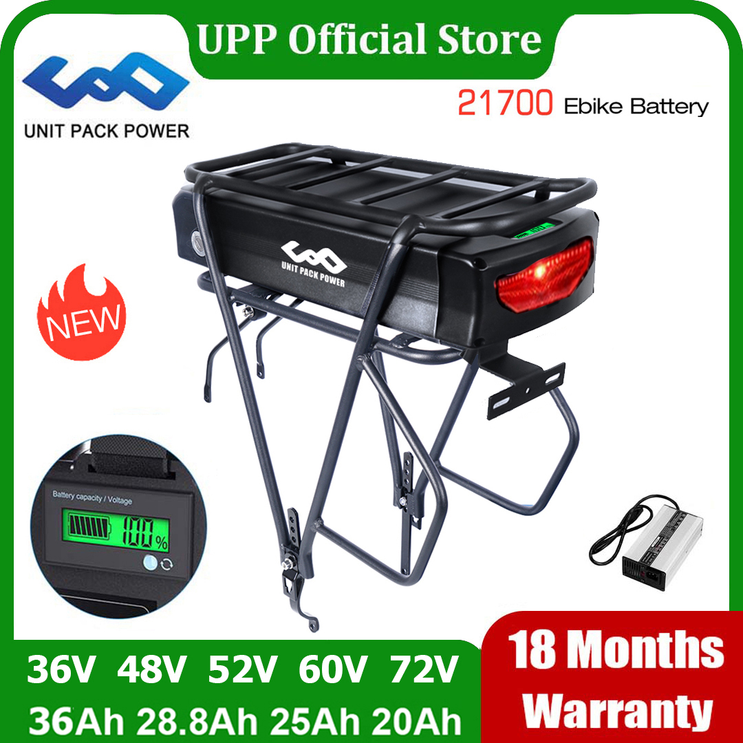 Original EBike Battery 36V48V 52V 72V 60V Rear Rack 21700 Lithium Batteries Pack for 250W 350W 500W 750W 1000W 1500W 2000W 3000W