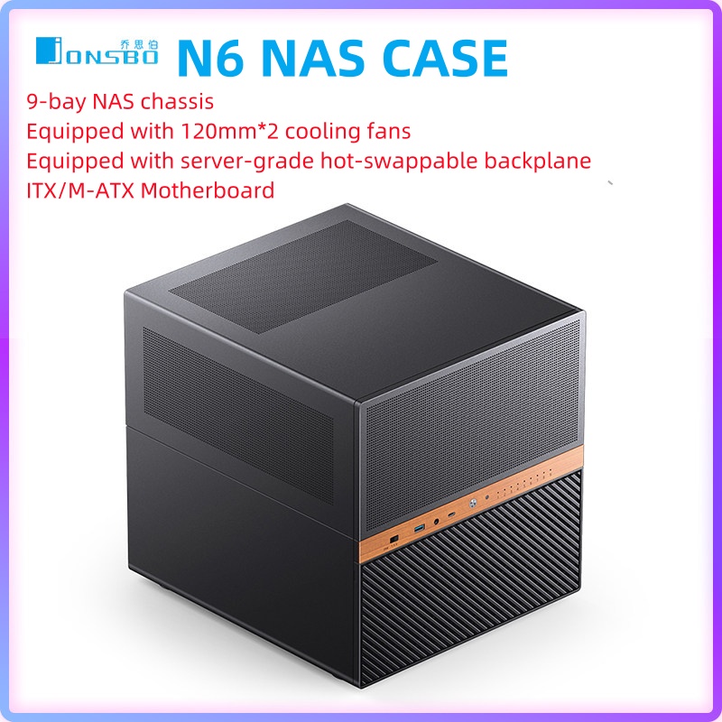 JONSBO N6 NAS ケース 9 ホットスワップ可能ベイ付き ITX M-ATX マザーボードをサポート 240mm 水冷家庭用データストレージに適しています