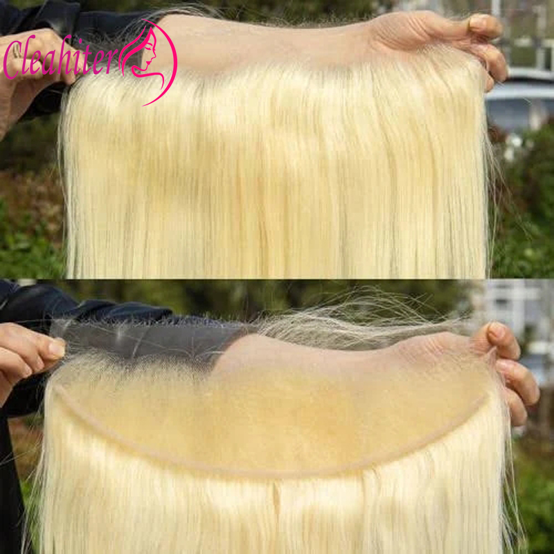 22 インチ 613 ブロンド 13x4 透明レース フロンタル ブラジル バージン ヘア事前摘み取りフルエンド ストレート人毛フロンタル
