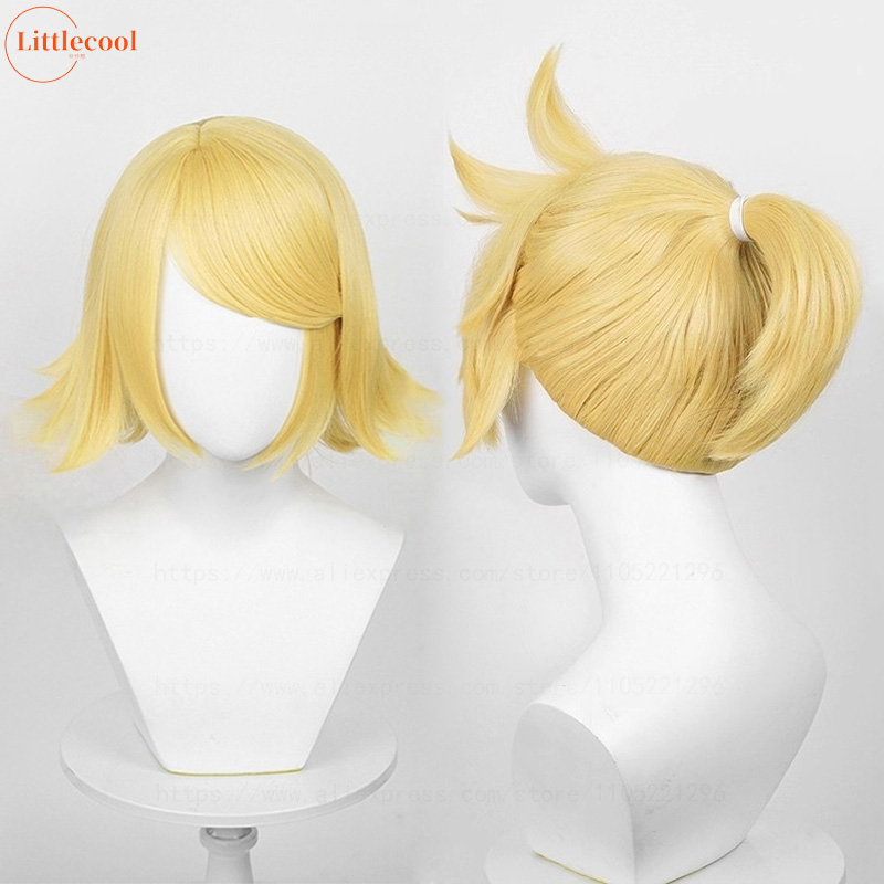 高品質リンレンコスプレウィッグショートライトゴールデン女性マンヘアアニメ耐熱合成アニメゲームウィッグかつらキャップ