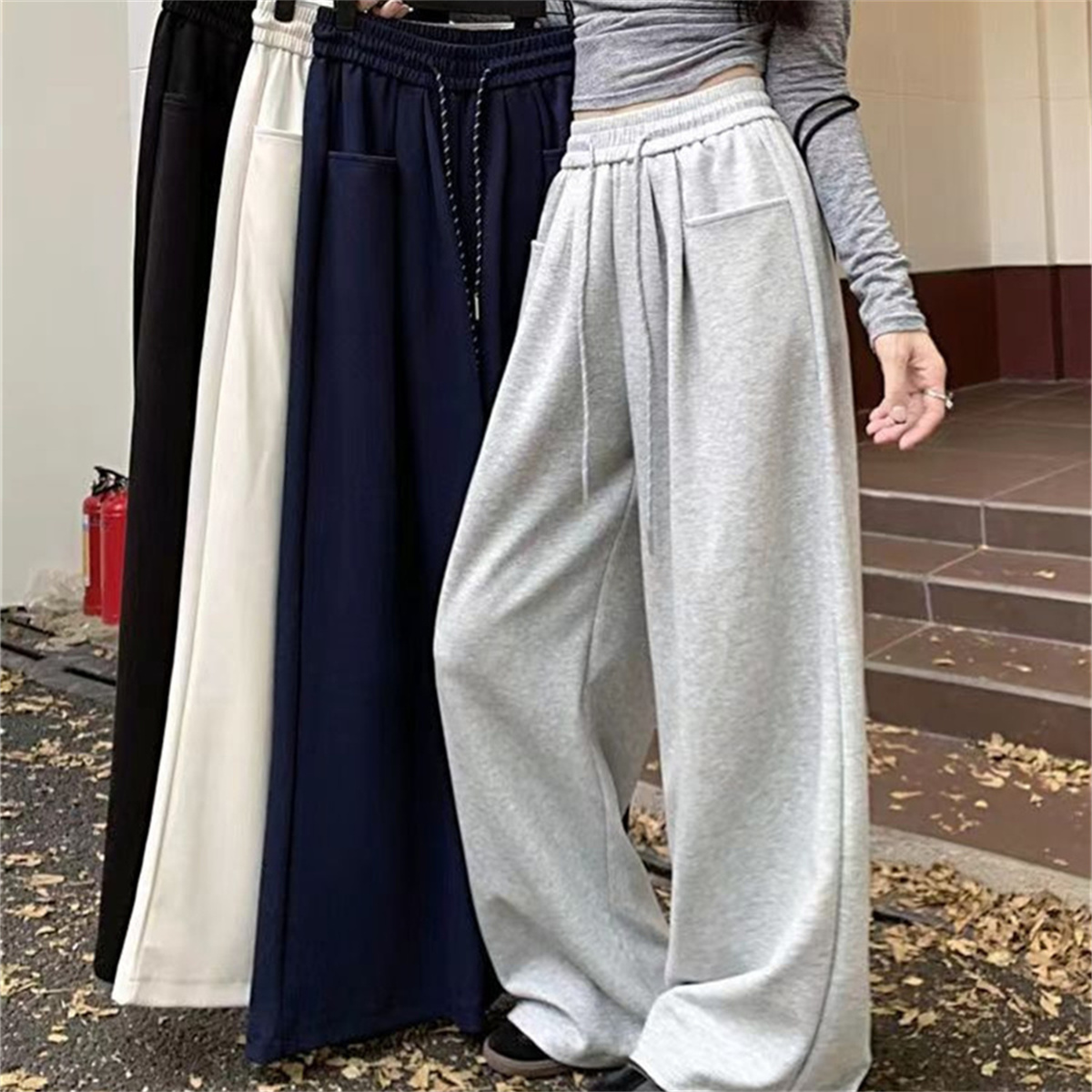 Y2K 原宿ワイドレッグスウェットパンツ女性ヒップホップスタイルストリートだぶだぶのスポーツパンツハイウエスト巾着カジュアルジョガーパンツ