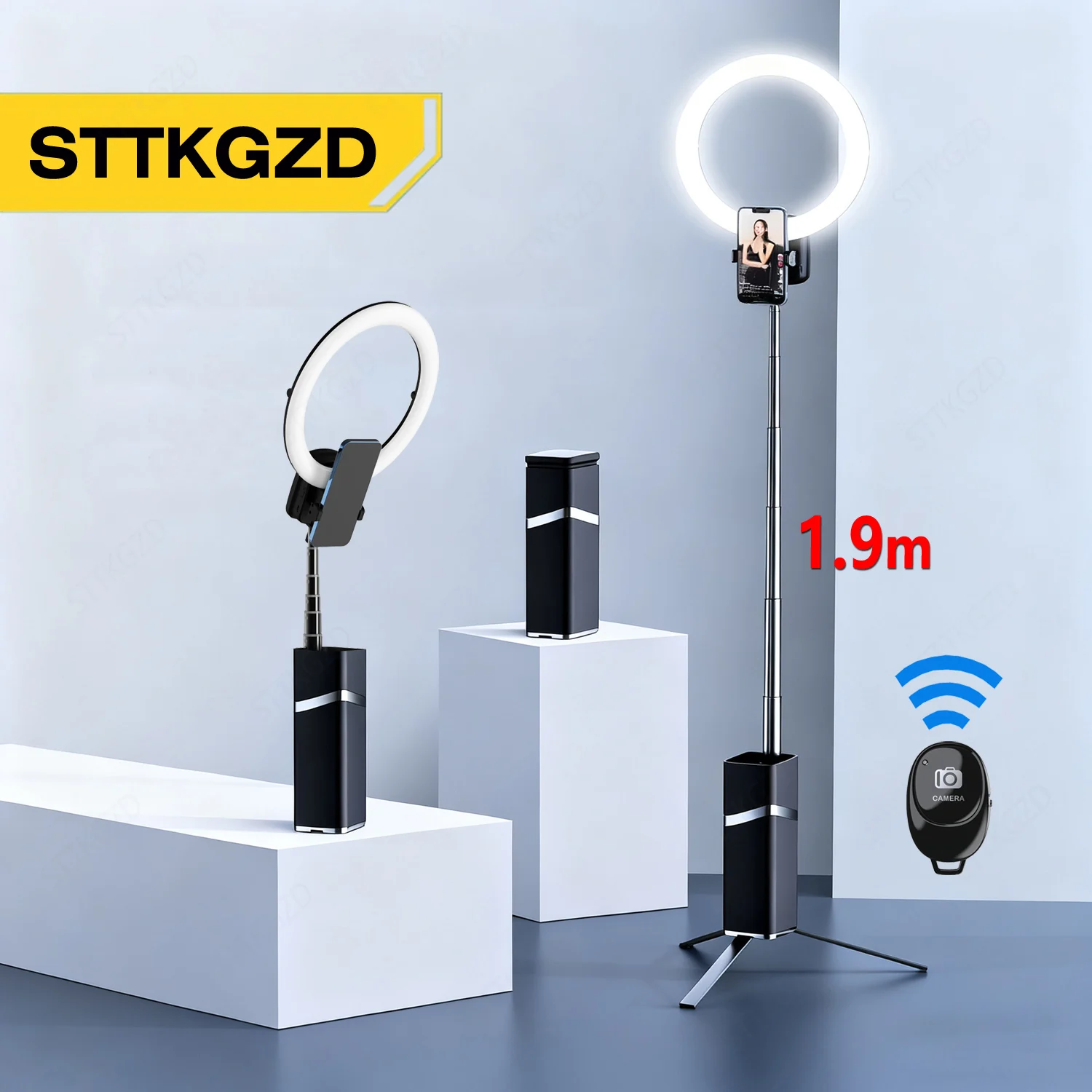電話ホルダー Lampe ポータブル統合ストレージライブストリーミングスタンド Selfie リングフィルライトストレッチ 1930 センチメートル Bluetooth リモート
