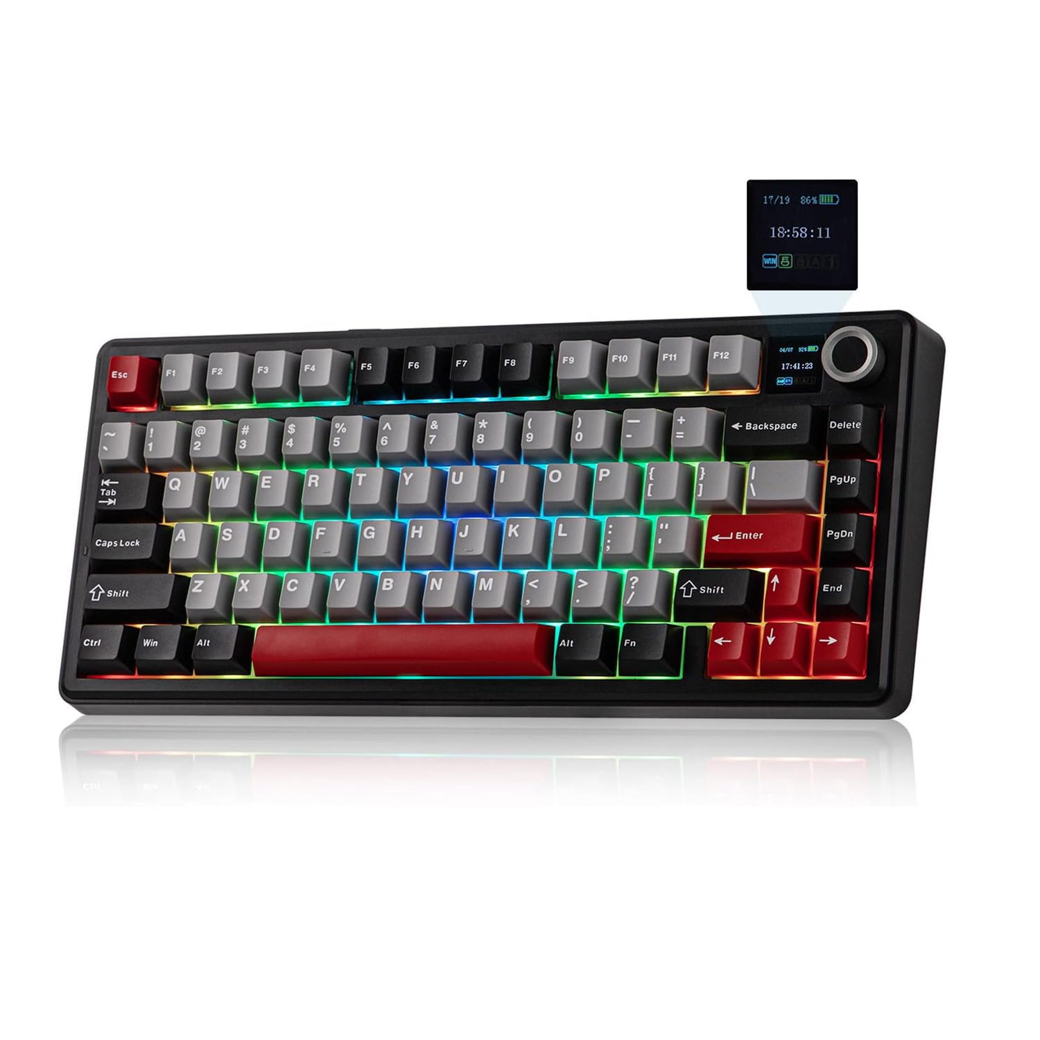 AULA F75 MAX ゲーミングキーボードワイヤレスメカニカルキーボード RGB バックライト 75% レイアウトホットスワップ可能 TFT スクリーンノット 4000mAh バッテリー