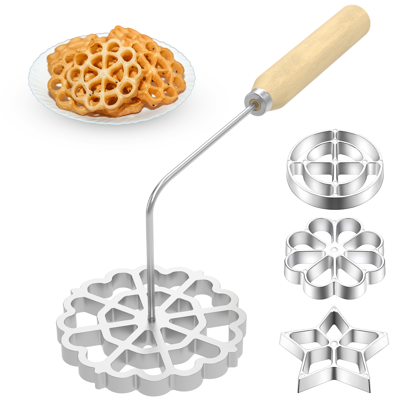 アルミロゼットメーカー金型 Bunuelos 型ハンドルペストリーツール Achappam クッキーメーカーベーキングクッキングキッチンアクセサリー