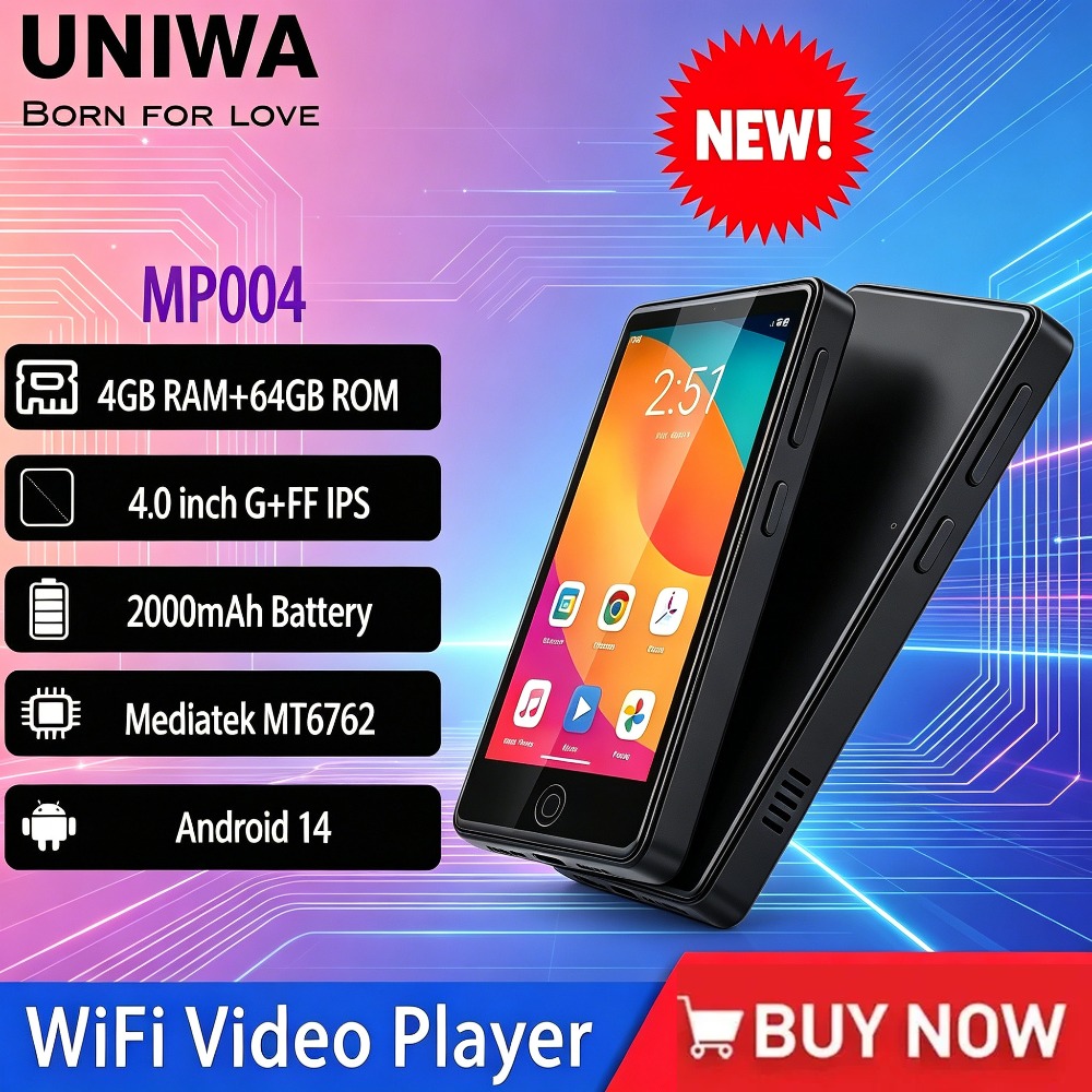 新しい UNIWA MP004 プレーヤー Android 14 Bluetooth と WiFi 4 ” 3 32GB 2000mAh MP3 MP4 プレーヤー Whatsapp YouTube Sim を使用できない