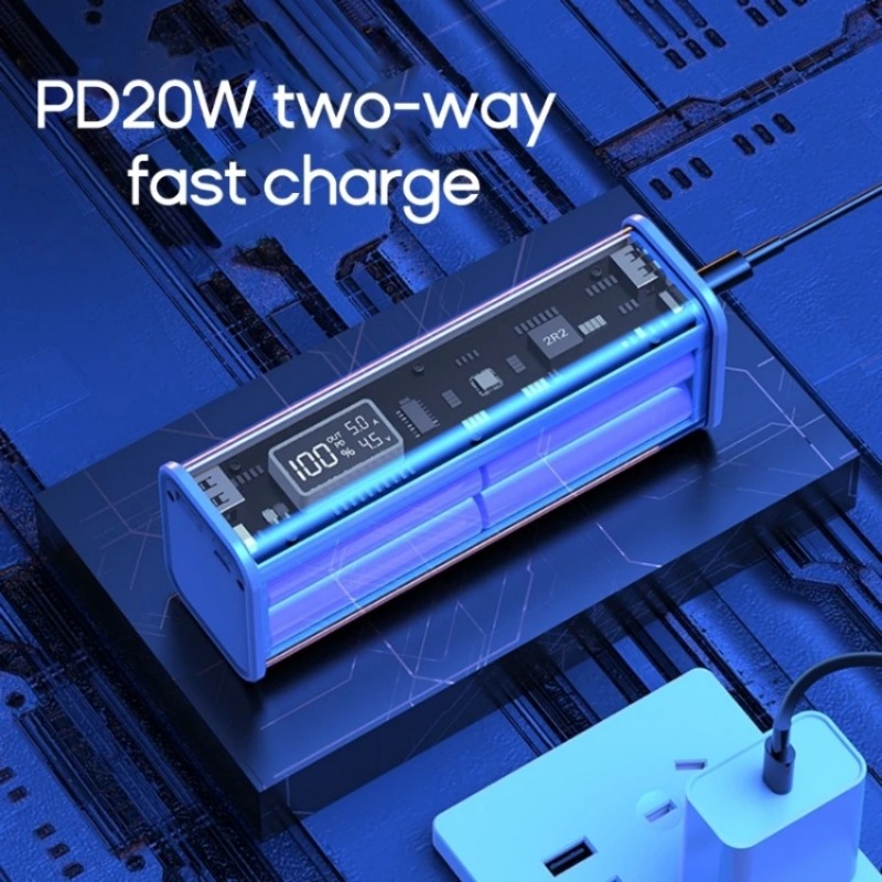 透明 PD 高速充電ケース 22.5 ワット DIY バッテリー充電器ケース溶接 8 個 18650 ポリマー 20000mAh バッテリー充電ボックス