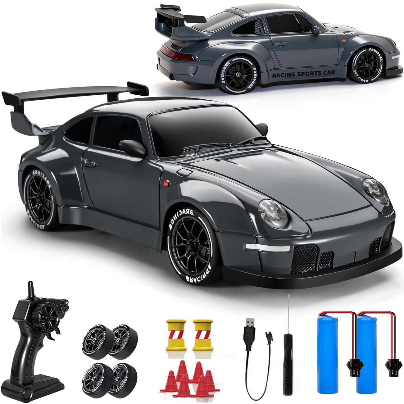 TOPLIVING RC ドリフトカー、LED ライト付き 1:24 スケール リモート コントロール カー、2.4GHz 20KM/H 4WD 高速 RC カー、ドリフト タイヤ＆