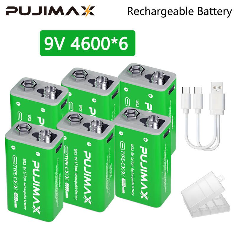 PUJIMAX 9V 横置きバッテリー、Type-C 充電ケーブル付き、ガスストーブなどの家電製品に最適
