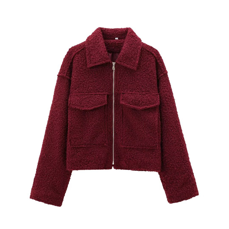 Willshela 女性ファッションポケット付きグレーフロントジッパージャケットヴィンテージラペルネック長袖女性のシックな女性の衣装