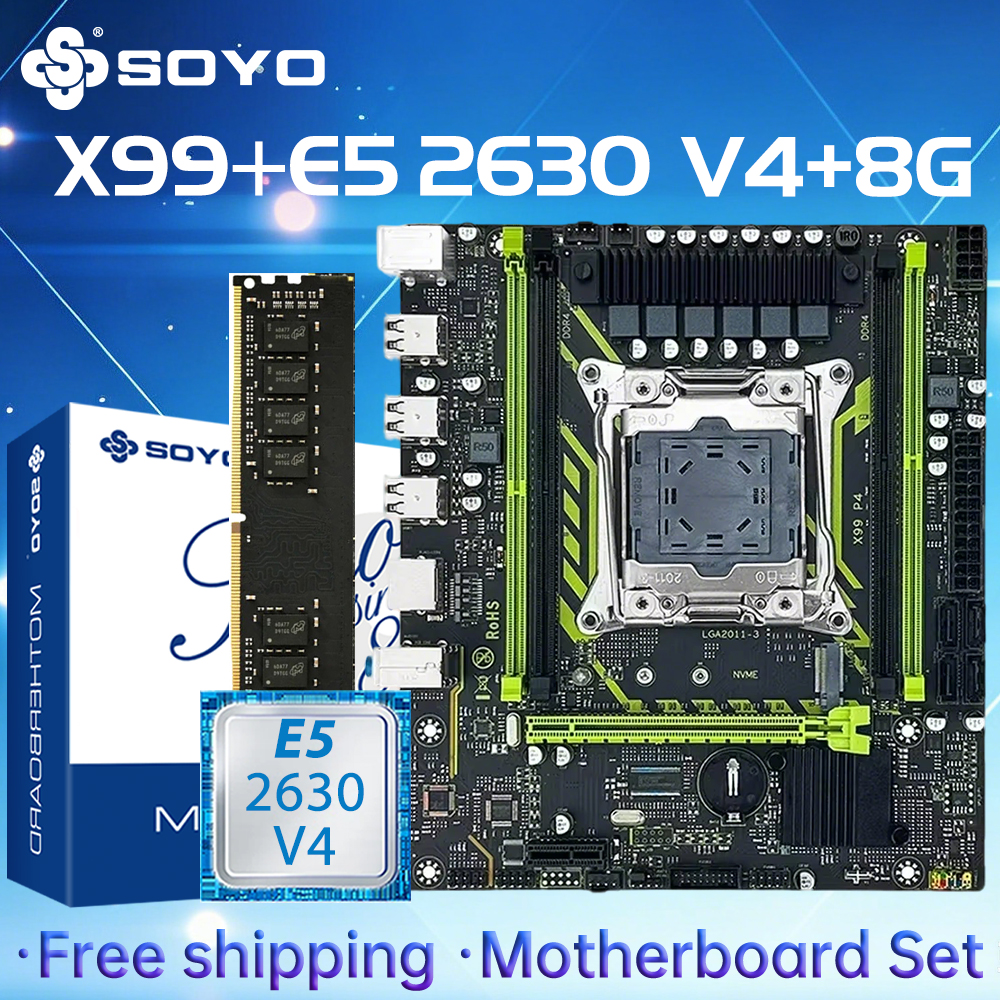 SOYO X99 マザーボードセット LGA2011-3 Xeon E5 2630 V4 CPU DDR4 8GB (1*8GB) 2133MHz RAM NVME M.2 SATA コンピュータアクセサリー