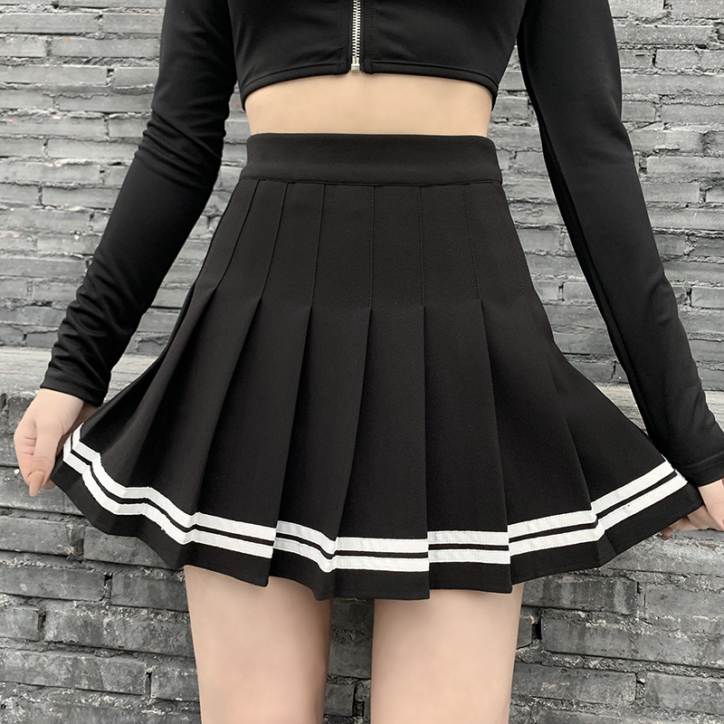 ヴィンテージ韓国スタイルパッチワークスカート原宿 JK 黒プリーツスカートゴシックストリートハイウエストミニスカート女性パンクスカート