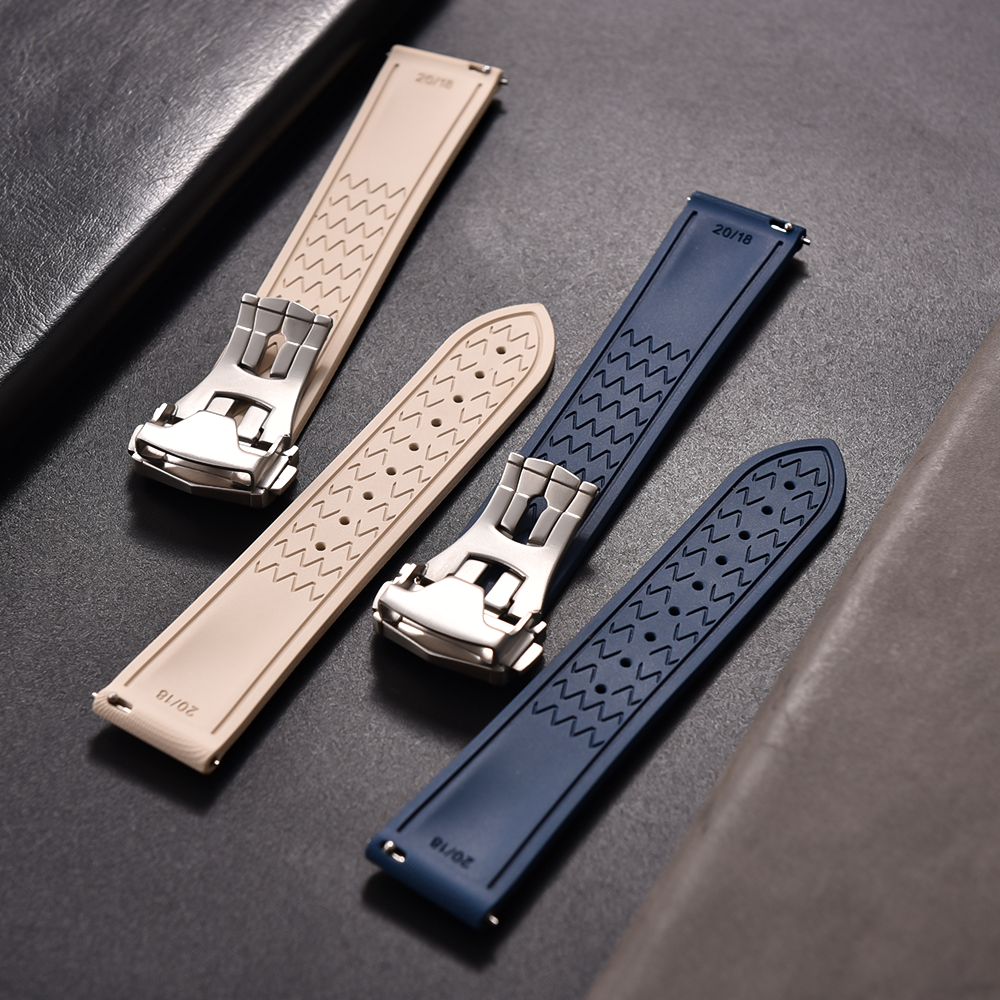 Fit For Cartier Tank Santos Omega Swatch Universal 20mm 21mm 22mm FKM Rubber Quick Release Watch Strap With Omega Folding Buckle
