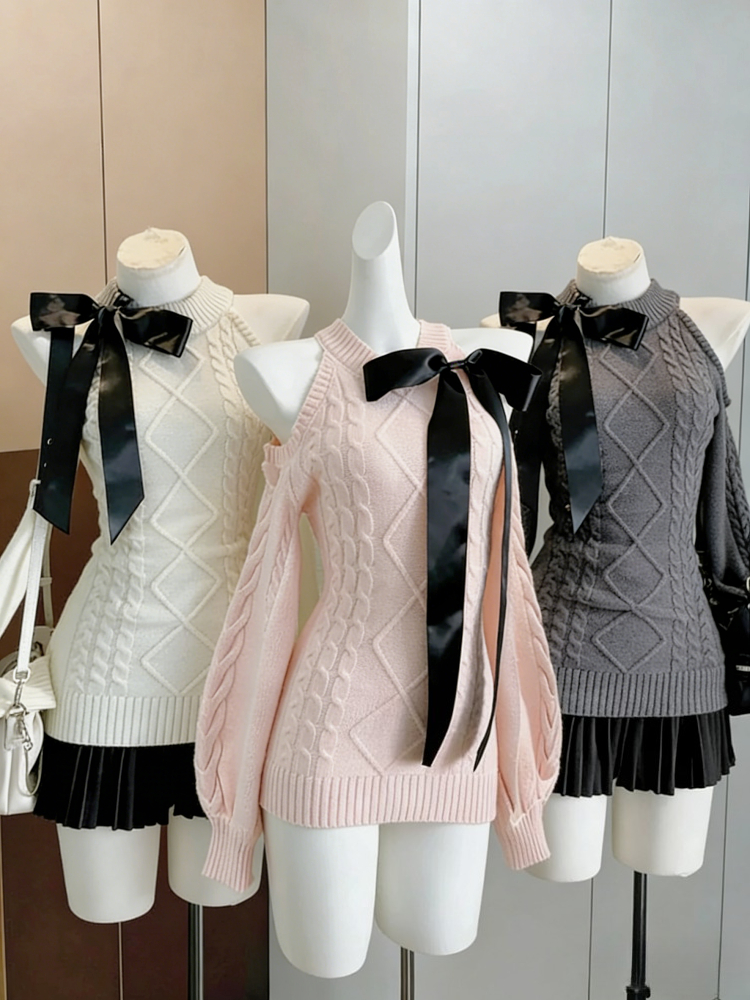 日本のかわいいニットセーター女性カジュアルスリム Y2k 服長袖薄い長袖甘いプルオーバー女性ヴィンテージシック