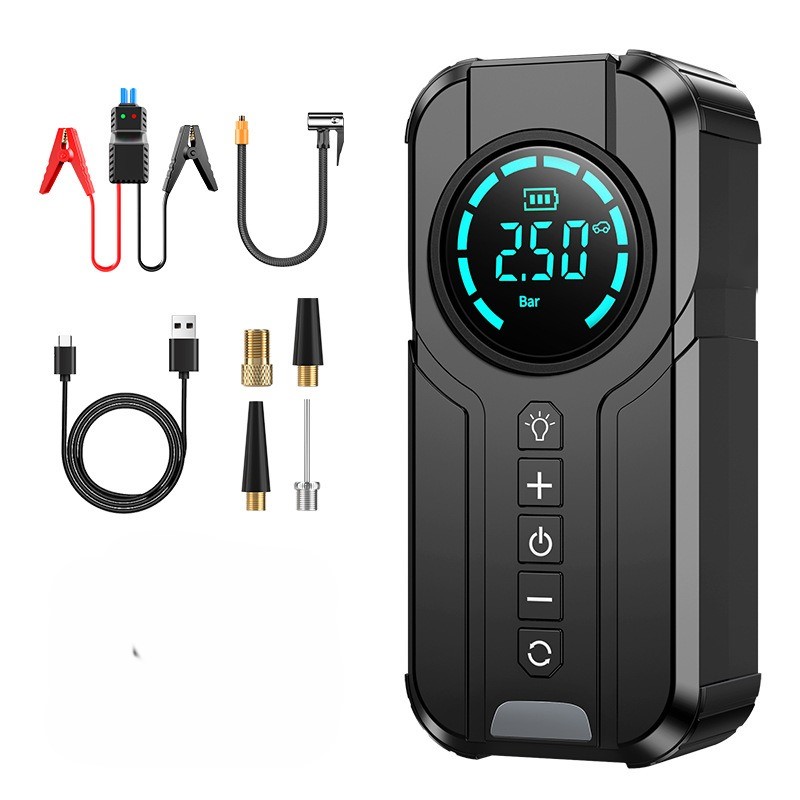 All-in-One Car Jump Starter, Portable Emergency Booster with Wireless Charging & Air Inflation Rescue Device for SUV Truck