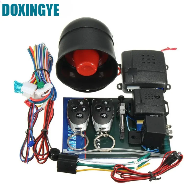 DOXINGYE ユニバーサル一方向車盗難警報保護システムアラームセキュリティ車警報盗難防止サイレンホーン 2 リモコン