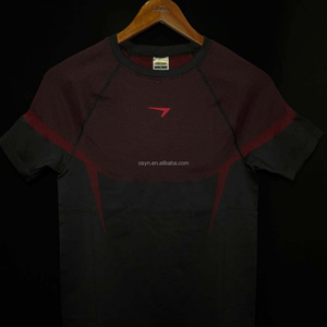 Gy* Shar* メンズ スポーツ フィットネス ランニング トレーニング スーツ 弾性ソリッドカラー スリムフィット ラウンドネック Tシャツ