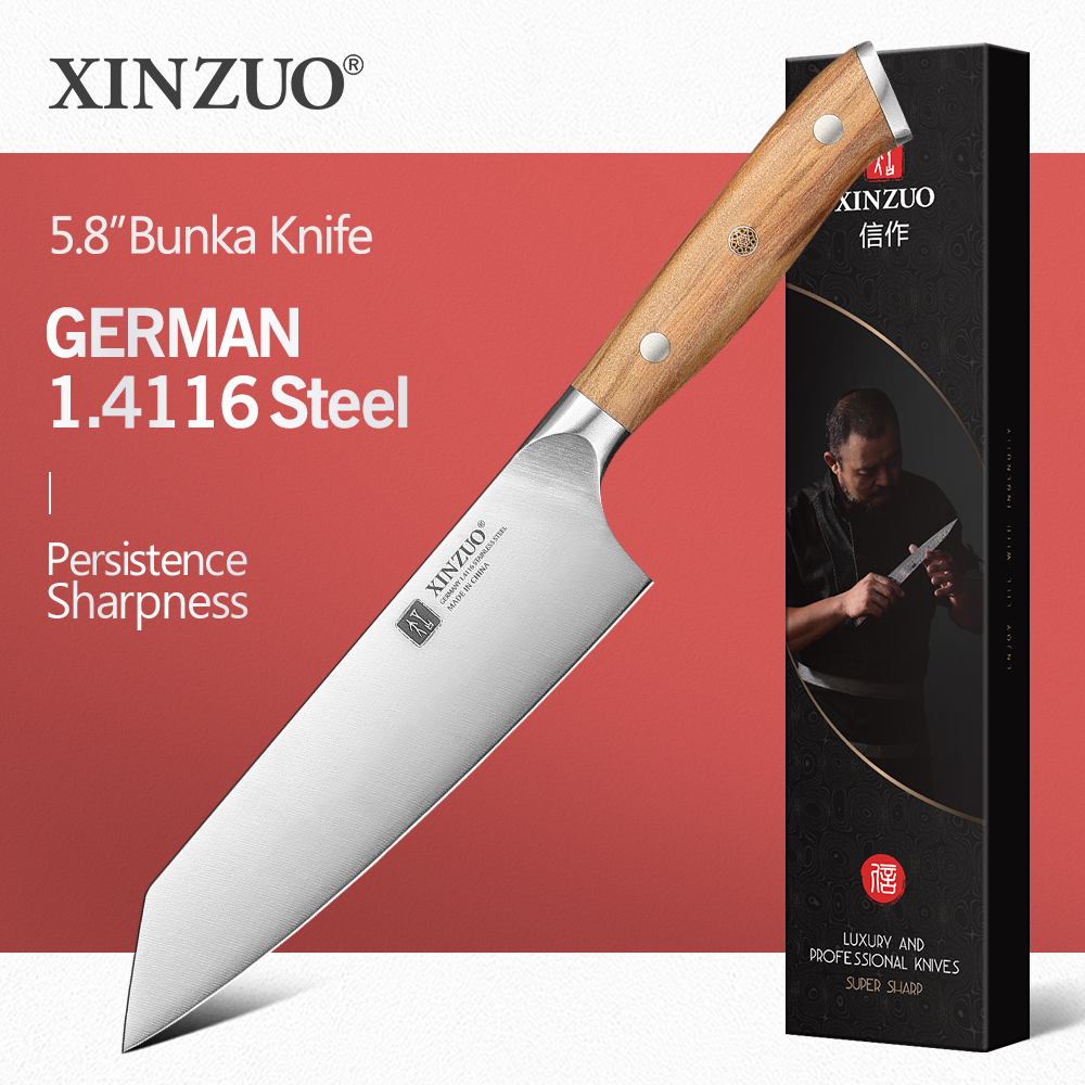 XINZUO 5.83 インチ選択 Bunka シェフナイフドイツ鋼オリーブウッドハンドル銅リベット 56±2 HRC 防錆絶妙なパッケージ