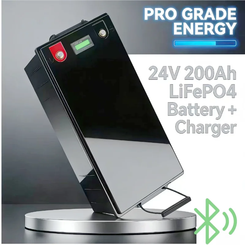 24V 200Ah LiFePO4 リチウム電池 | 10000 ディープ サイクル | 200A BMS | 5120W 出力の高耐久充電式電源ソリューション。完璧