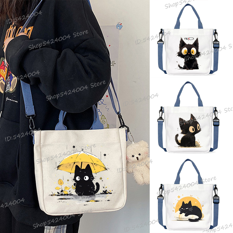 漫画アニメ猫プリントクロスボディバッグワンショルダーバッグキャンバス学生かわいい動物女の子トートバッグ女性のクロスボディバッグ