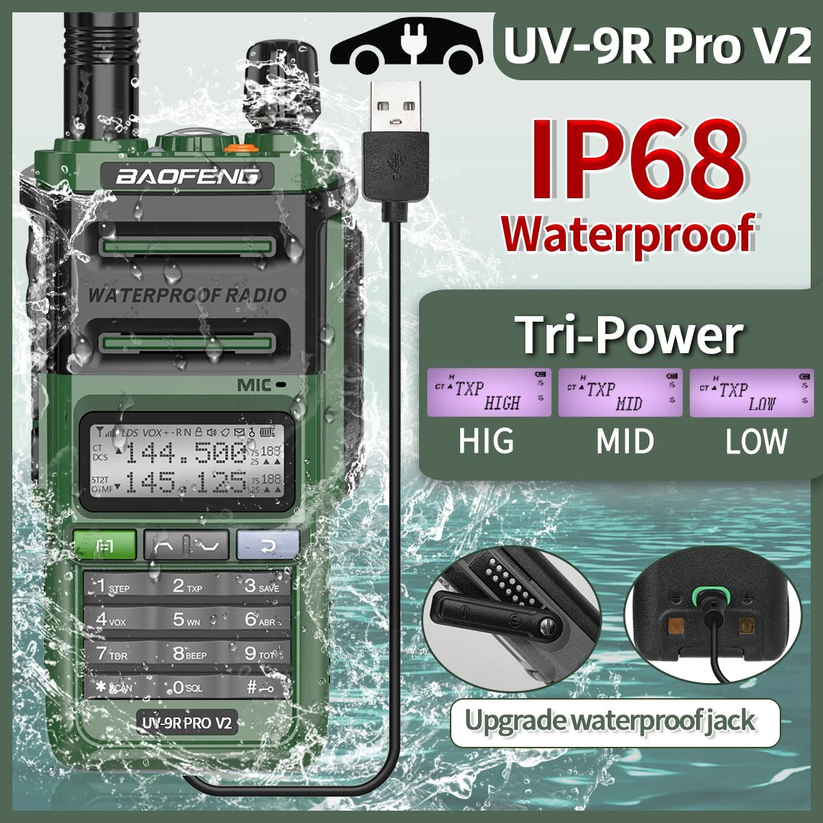 Baofeng UV 9R Pro V2 IP68 防水トランシーバー トライパワー Type-C 充電器デュアルバンドハム CB ラジオ UV 9R プラスの双方向ラジオ