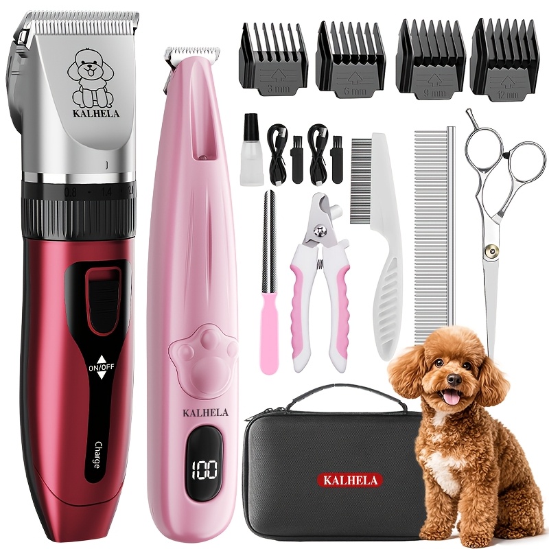 グルーミング用犬バリカン、猫犬用ペットヘアトリマー、爪切り、はさみ、コーム付き充電式低騒音ペットグルーミングキット
