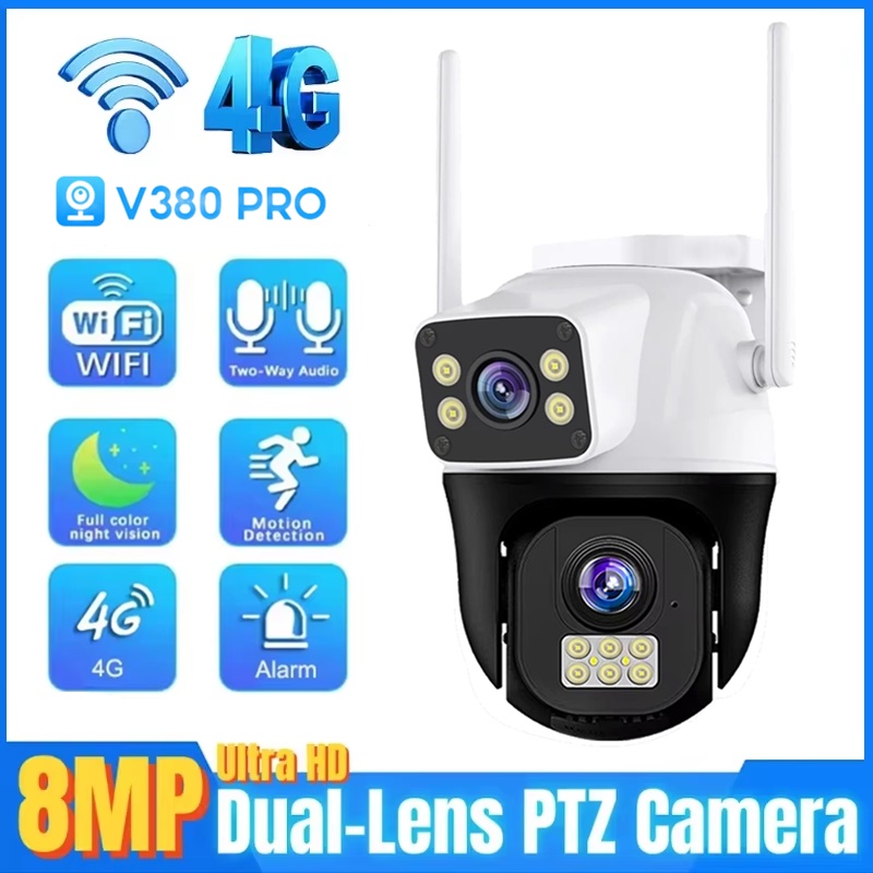 8MP 4G Sim カードカメラデュアルレンズデュアルスクリーンワイヤレス WiFi 屋外監視人体検出セキュリティ保護 PTZ IP カメラ