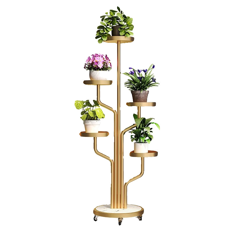アイアンフラワーラック ユニバーサルホイール付き リビングルーム 床置き植物スタンド バルコニー 多層植物棚 ポットスタンド