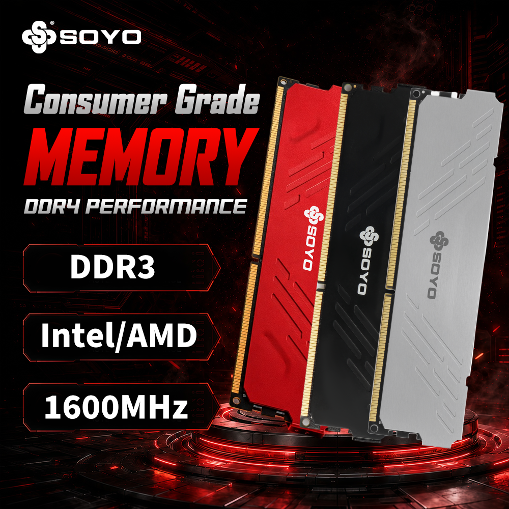 SOYO DDR3メモリ RAM 8GB 16GB 1600MHz デスクトップPC用 Intel AMD 240ピン 64ビット 1.5V ヒートシンク付き ECCなしメモリ