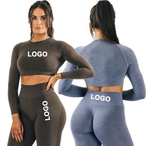 卸売りのオーダーメイド女性用3点セットフィットネスウェア、シームレスレギンス、長袖デザイン、最高品質のヨガスーツ/スポーツウェア