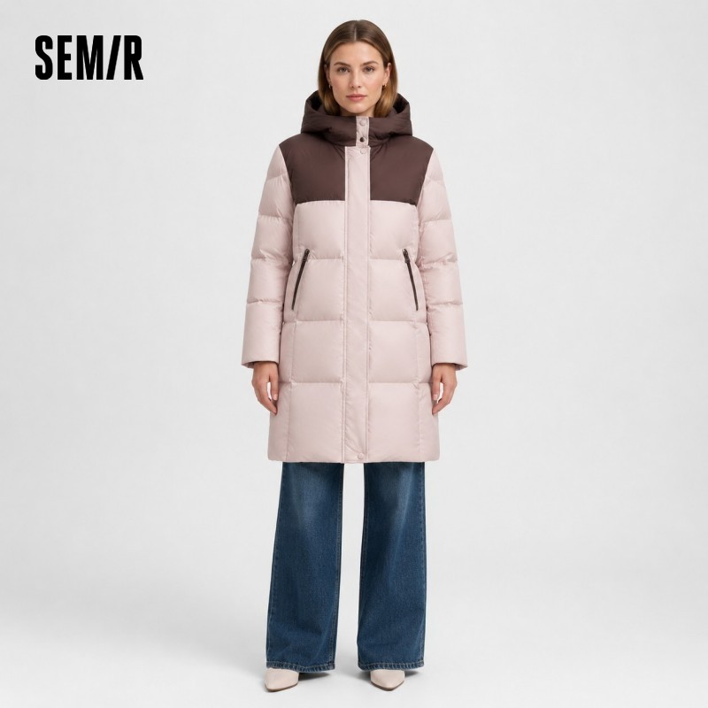 Semir ダウンジャケット女性ロング丈防水防油防汚 2025 新しい冬取り外し可能なフード付き冬服コート