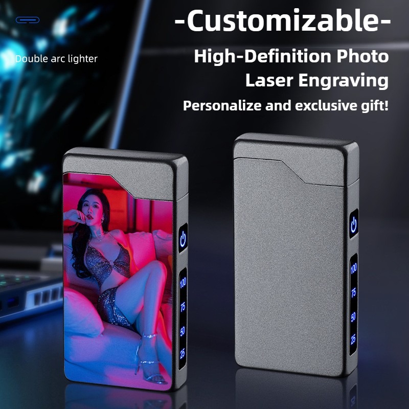 ダブルアークライター LED パワーディスプレイ付き 防風メタルボディ Type-C 充電 アウトドアサバイバル用カスタム彫刻