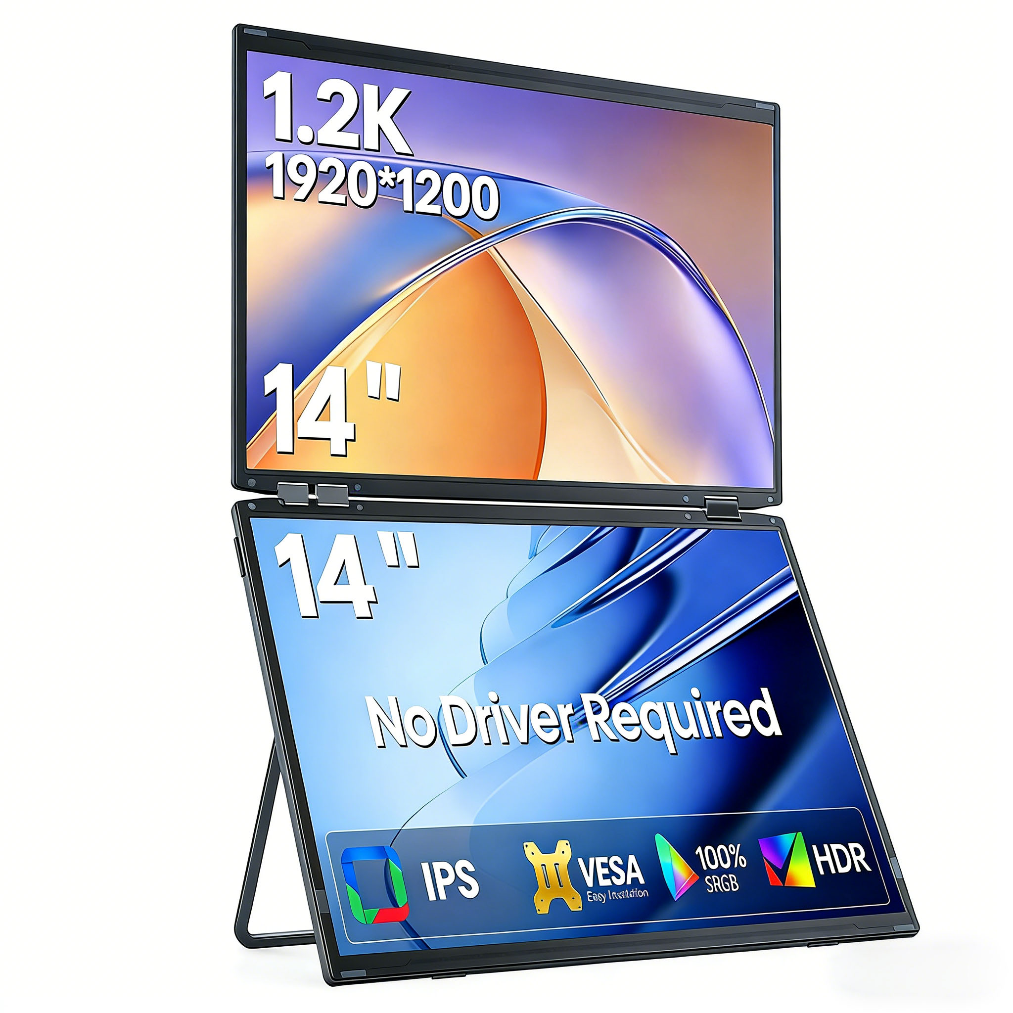 14 ''ポータブルモニターデュアル Screen1920*1200 1.2K トリプル PC ディスプレイラップトップ画面エクステンダー折りたたみスタックデュアルモニター