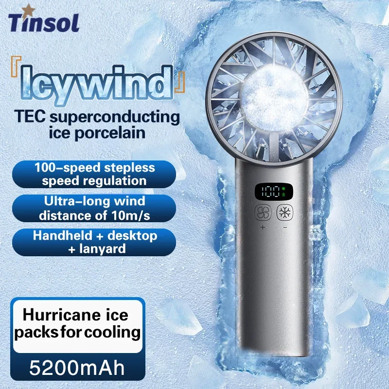 TINSOL 氷冷高速ハンドヘルドファン 5200mAh ポータブルミニファン、旅行、キャンプ、アウトドアに最適
