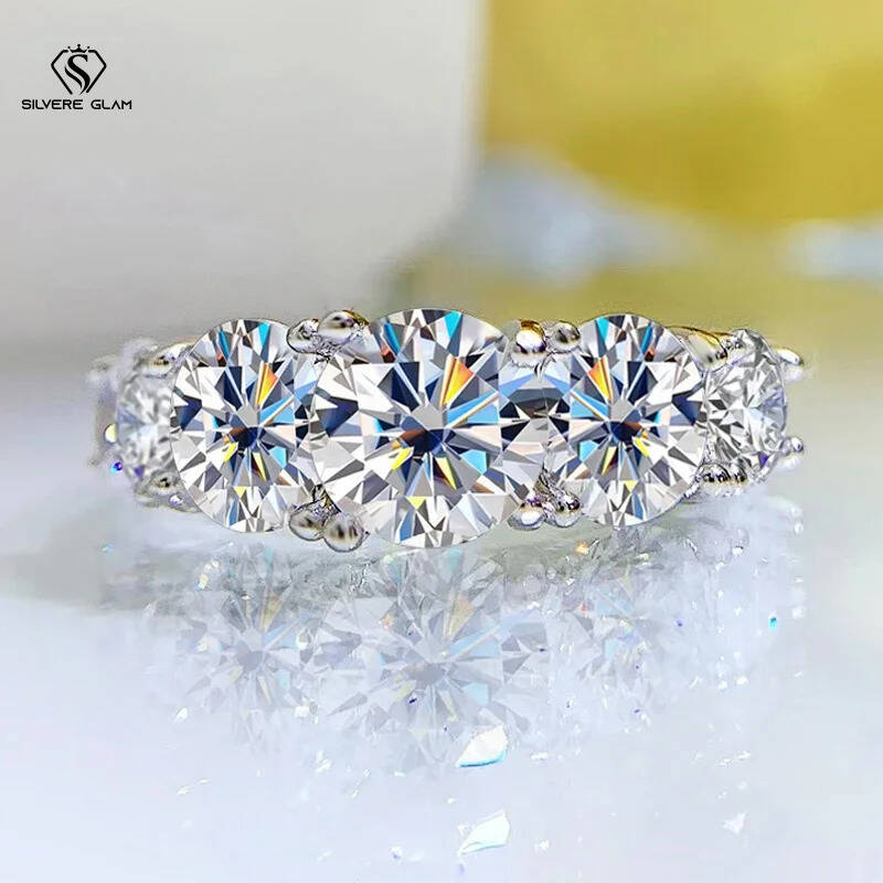 3.6CT すべてモアッサナイトリング女性のための 5 石スパークリングダイヤ結婚指輪 100% スターリングシルバージュエリー