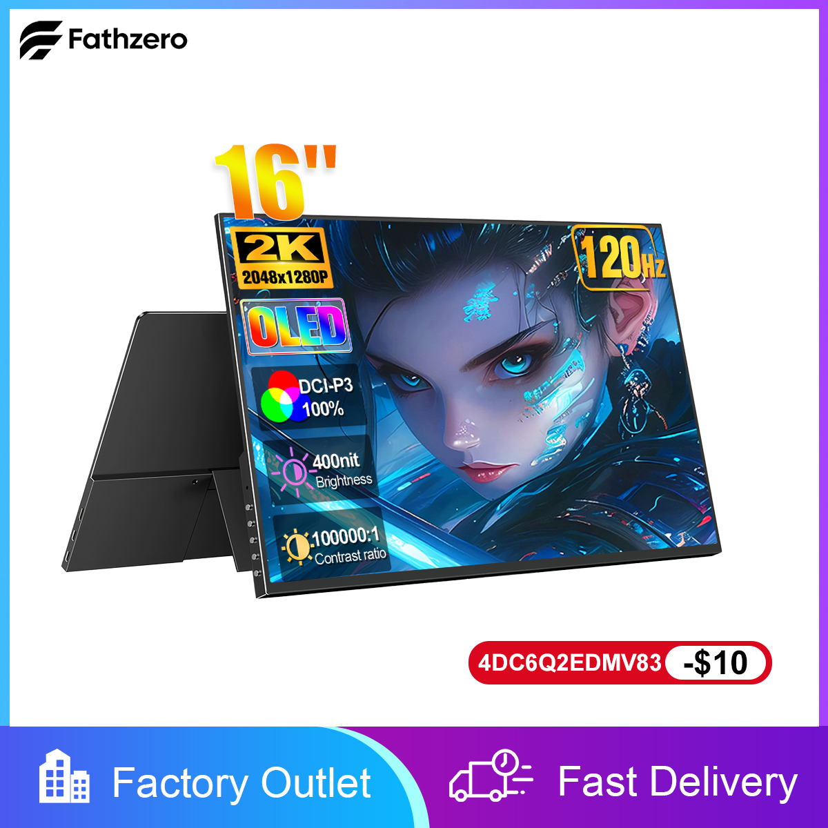 16 インチポータブル OLED モニター 2K 120Hz ゲームラップトップエクステンダー 100000:1 オフィストラベルディスプレイ HDMI USBC PC Mac 電話 PS5 Xbox
