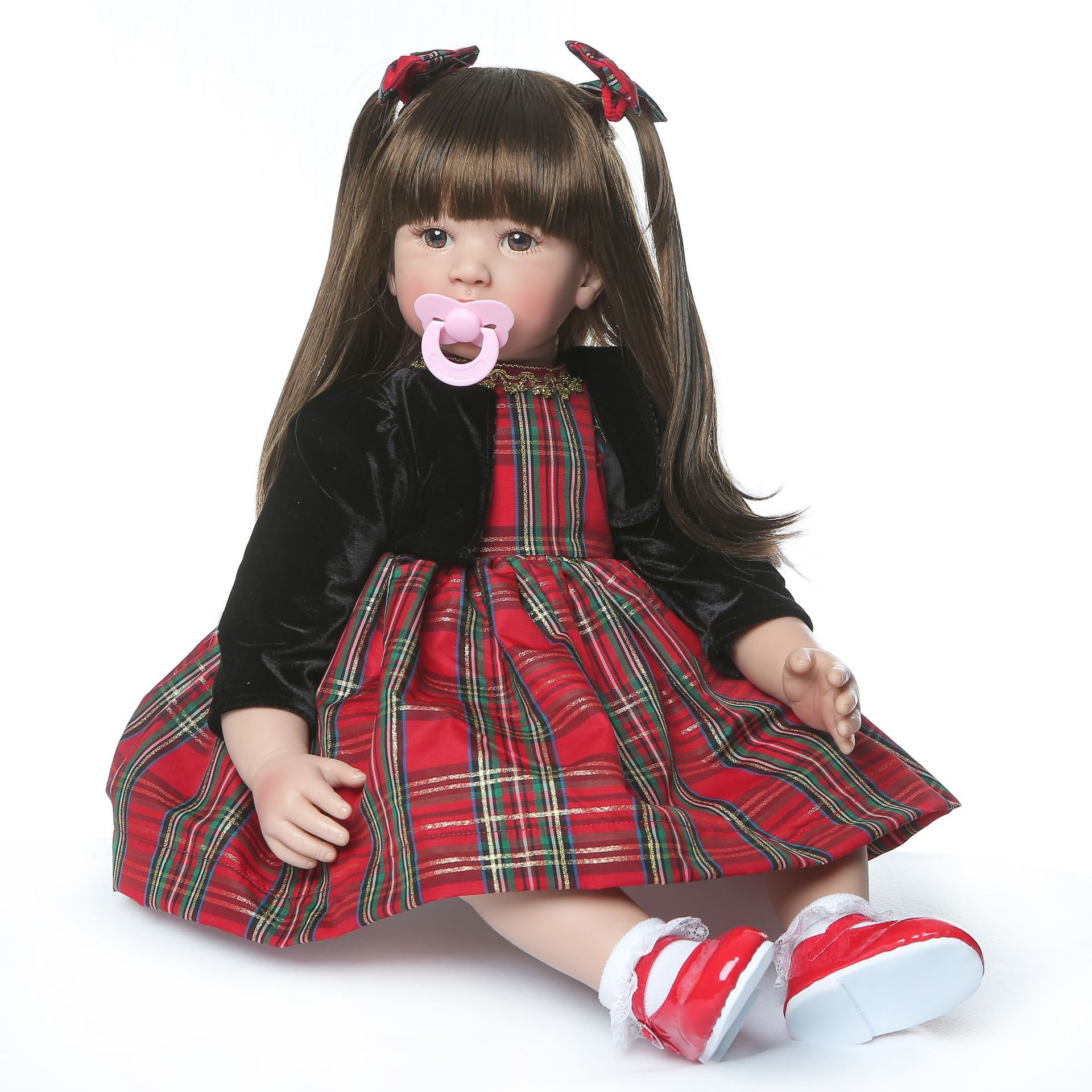 リボーン幼児人形 24 インチ 60 センチメートルソフトシリコンビニールリアルなリボーン人形長い髪の女の子