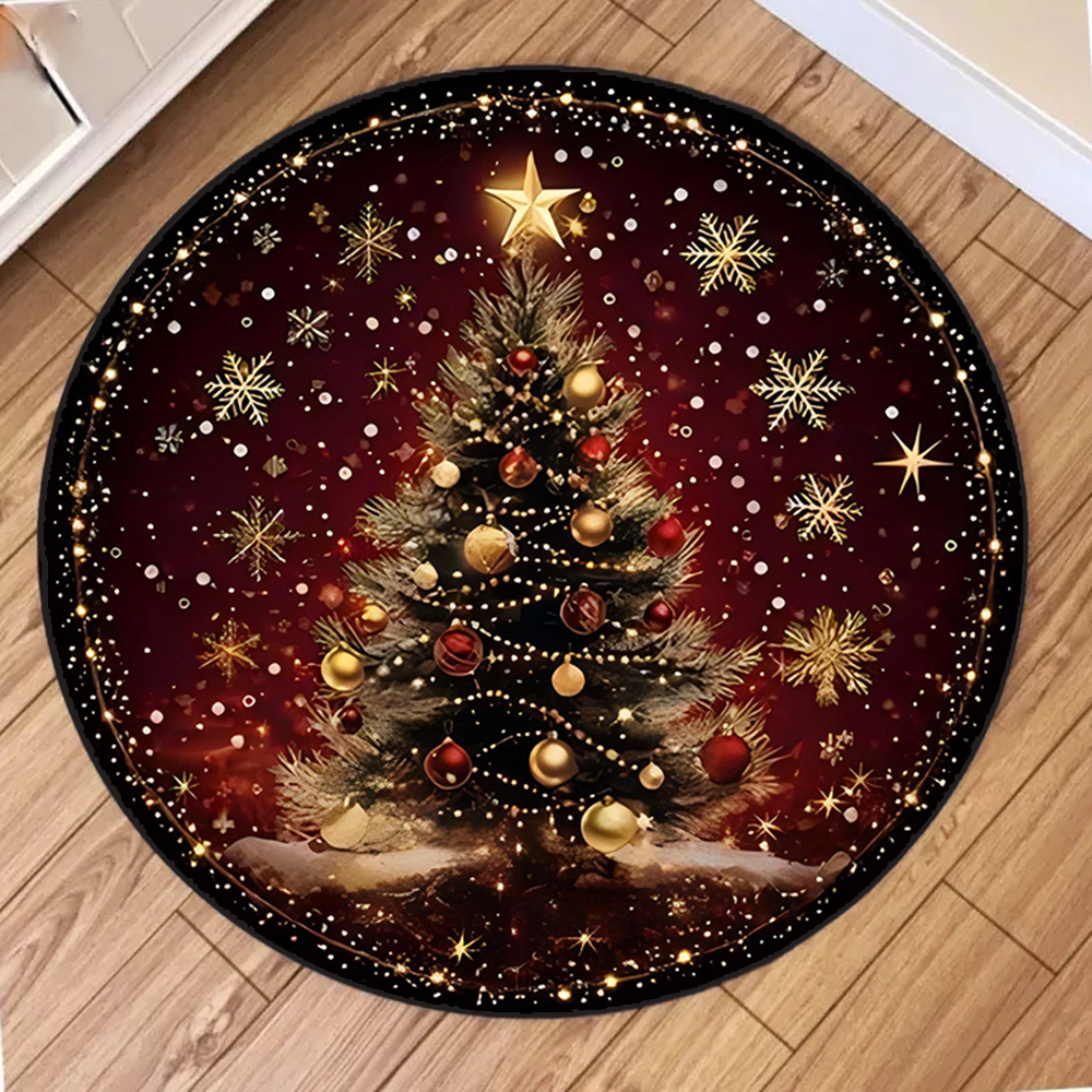 クリスマスツリーラウンドラグ小円エリアラグソフトノンスリップ屋内フロアマットスローカーペット寝室バスルームリビングルーム