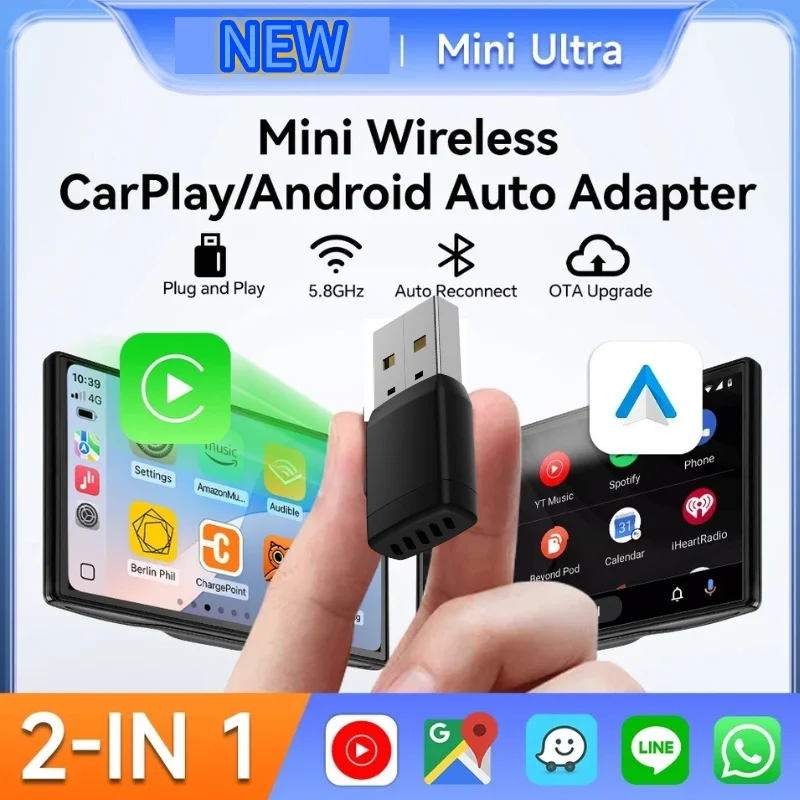 Carplay ワイヤレスアダプタ Android 自動 2 で 1 スマートドングル 5 グラム WIFI iphone アンドロイド携帯用ボルボベンツ Mg 起亜奇瑞 VW