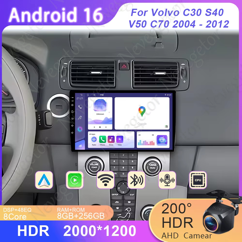 アンドロイド 16 ボルボ C30 S40 V50 C70 2004 - 2012 カーラジオマルチメディアビデオプレーヤー Bluetooth ミラーリンク GPS ナビゲーション RDS WIFI