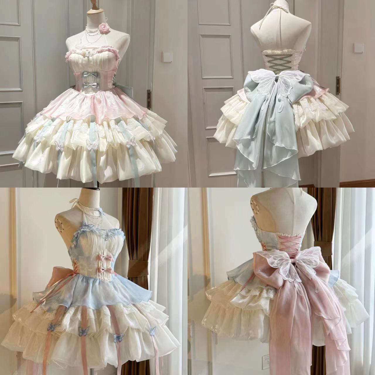 かわいい弓レースロリータドレス女性甘いかわいいパフスリーブスリムミニドレス女性かなり妖精プリンセスドレス日本新