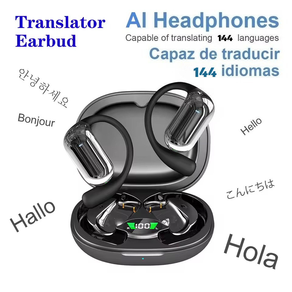 Q16S BT 5.3 AI 翻訳イヤホン イヤーフック付き 翻訳ヘッドフォン 仕事 会議 コミュニケーション 翻訳ヘッドフォン