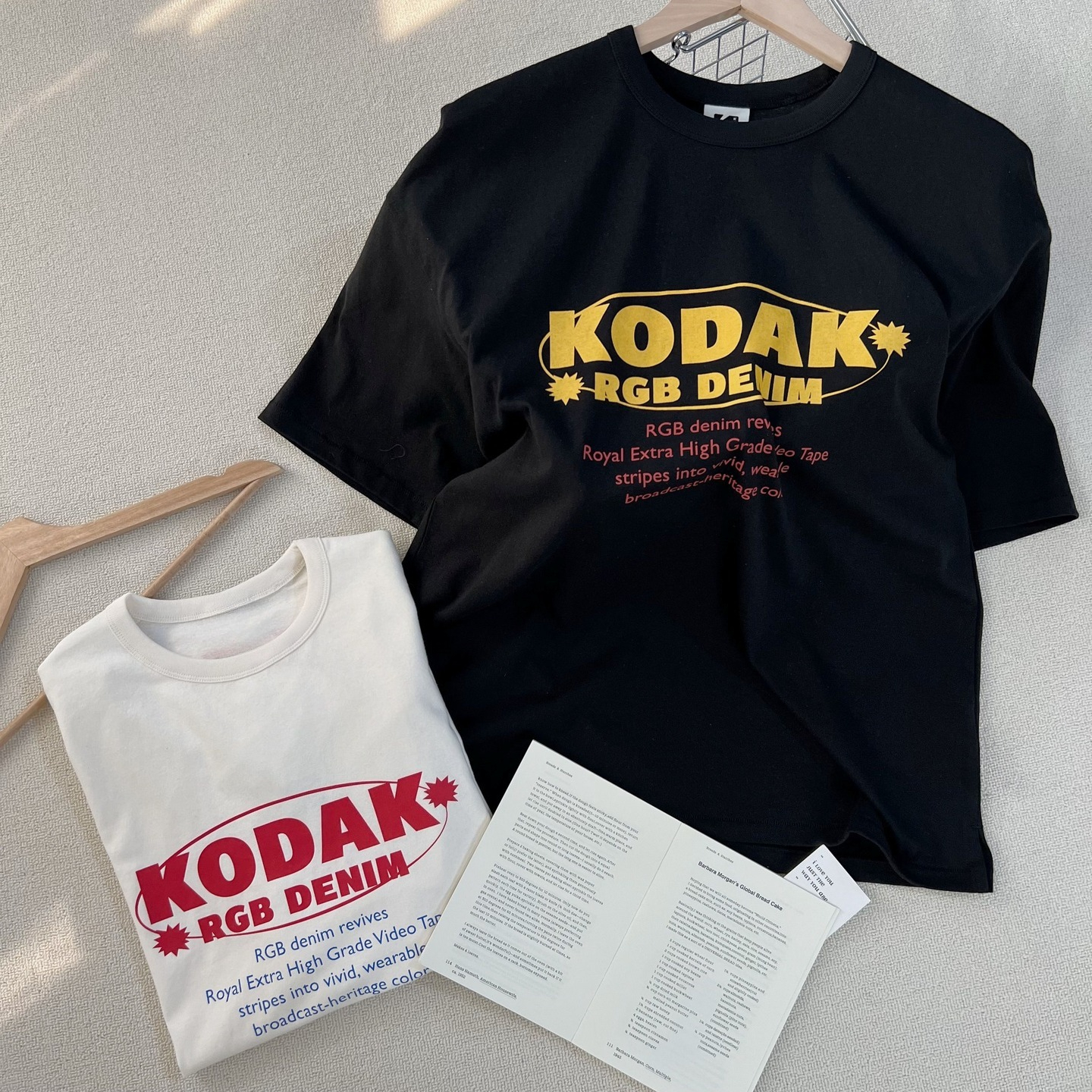 コダック RGB デニムヴィンテージプリント Tシャツ男性綿特大半袖レトロストリートルーズクルーネックカップル夏の日常トップス