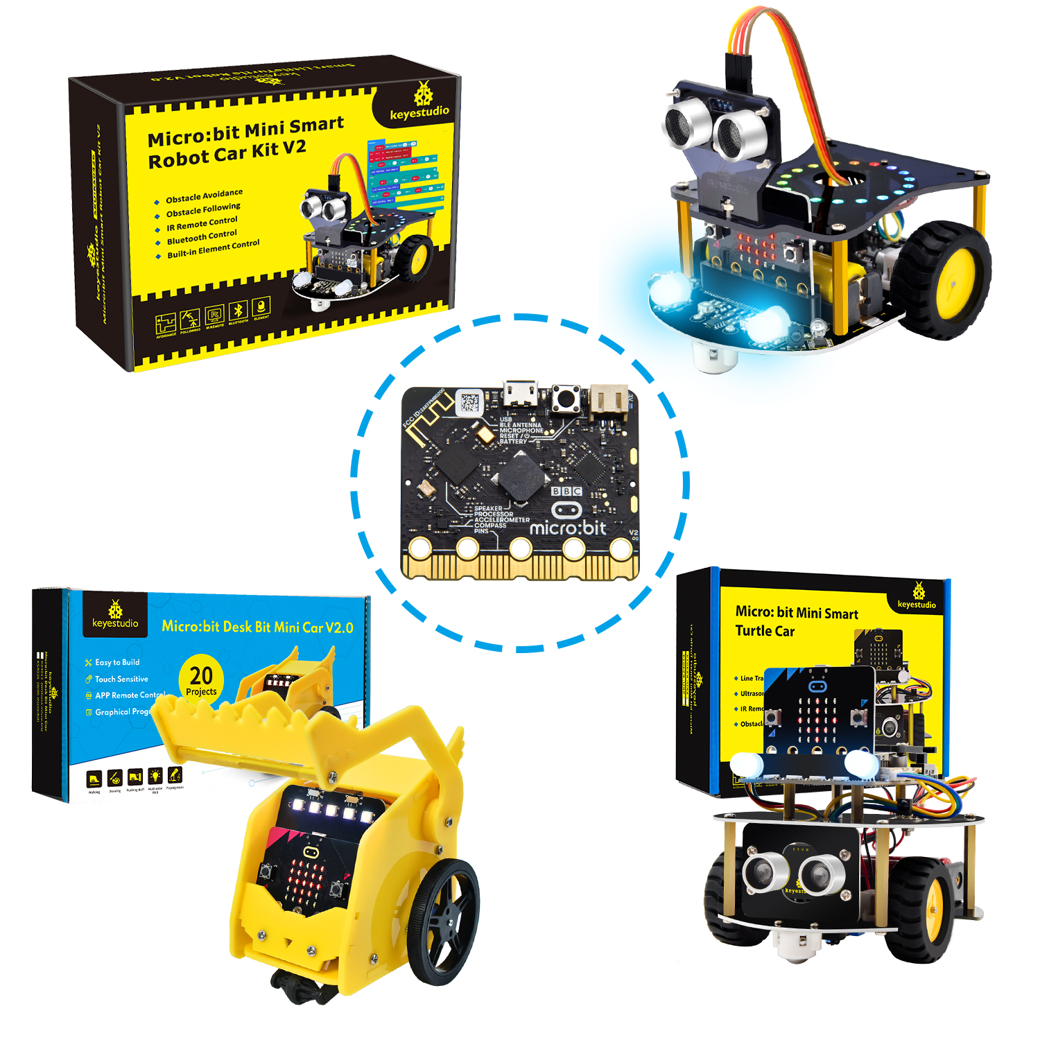 Keyestudio Micro:Bit V2 ロボットカーキット MicroBit スマートロボットカー STEM プログラマブル電子学習キット子供の知育玩具