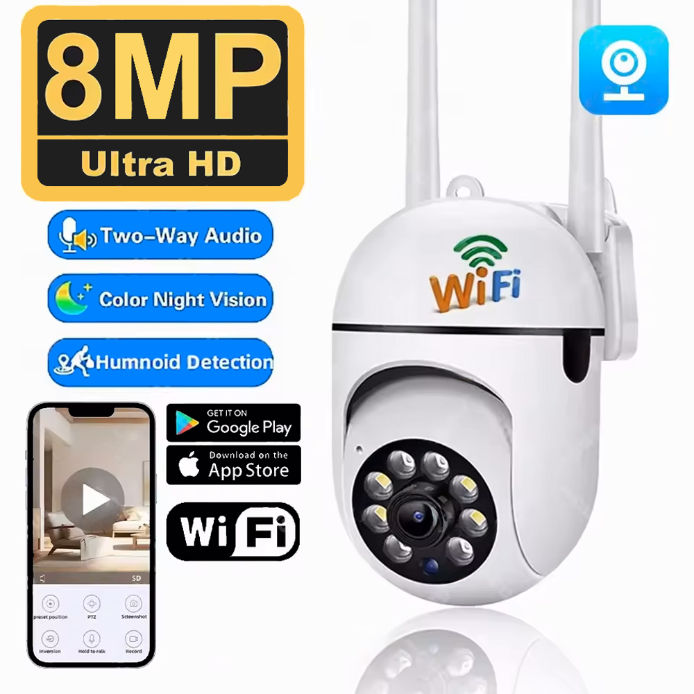 8MP Wireless IP Outdoor Security Surveillance Camera PTZ with 4X Zoom AI Human Tracking Two-way Audio HD Night Vision Color