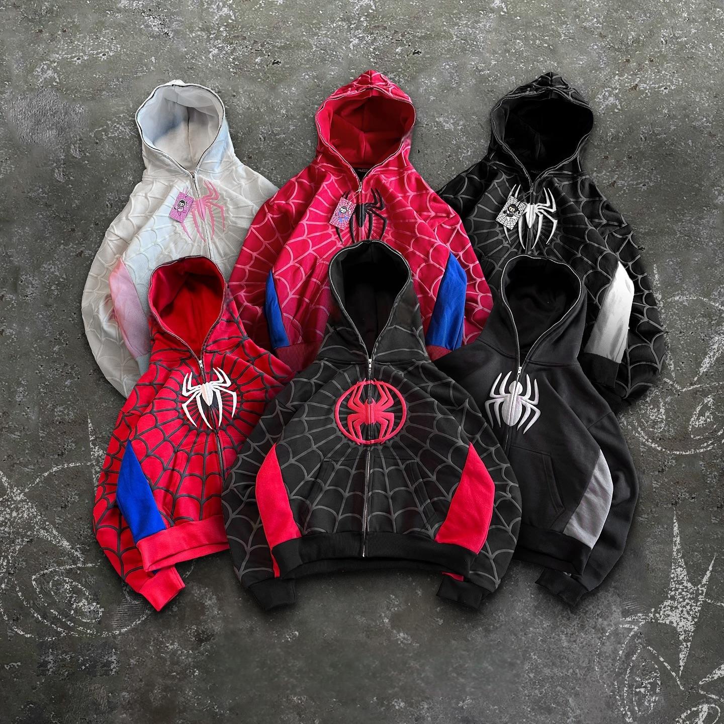 Y2k レトロゴシックアメリカスパイダー発泡 3d プリントパーカーファッション特大ルーズフルジッパーパーカー男性ジャケットストリートトレーナー