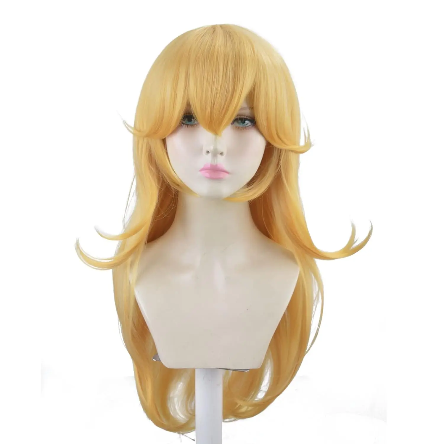 アニメゴールデンプリンセスウィッグ前髪付き、黄色の長い波状フィルムコスプレ合成ブロンドウィッグハロウィン仮装パーティー用