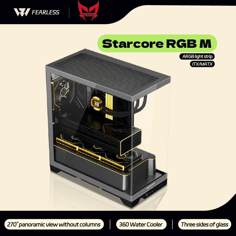 MANTISMAN Star Core RGB PC Gaming Case Light Strip MATX/ATX Three Sided Glass 360 Water Cooler Computer Case Gabinete Gamer