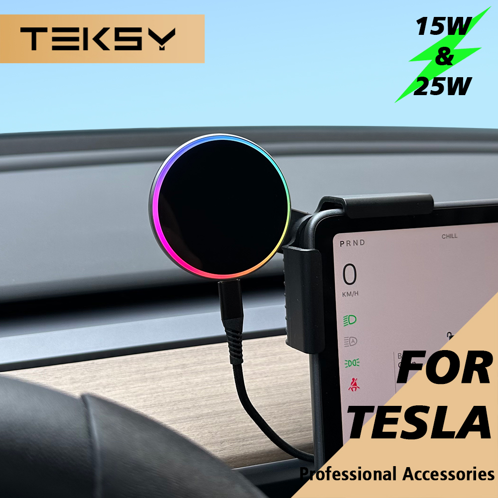 自動車電話マウントホルダー 15W および 25W Qi2.2 磁気ワイヤレス充電器 MagSafe と互換性ありテスラモデル Y 3 ジュニパー 2026