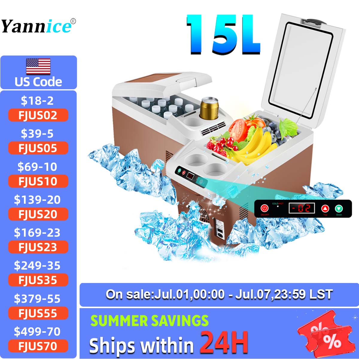Yannice ミニ冷蔵庫ホームカー家電冷蔵庫ポータブル 15L 大容量デジタルディスプレイスーパー冷却ボックスキャンプ用