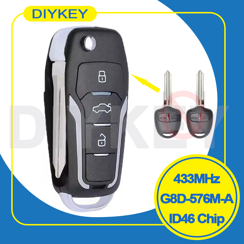 DIYKEY アップグレードされたフリップ 433MHz ID46 チップ三菱パジェロランサーアウトランダー MIT8 MIT11R ブレードスマート 3 ボタンキーリモート